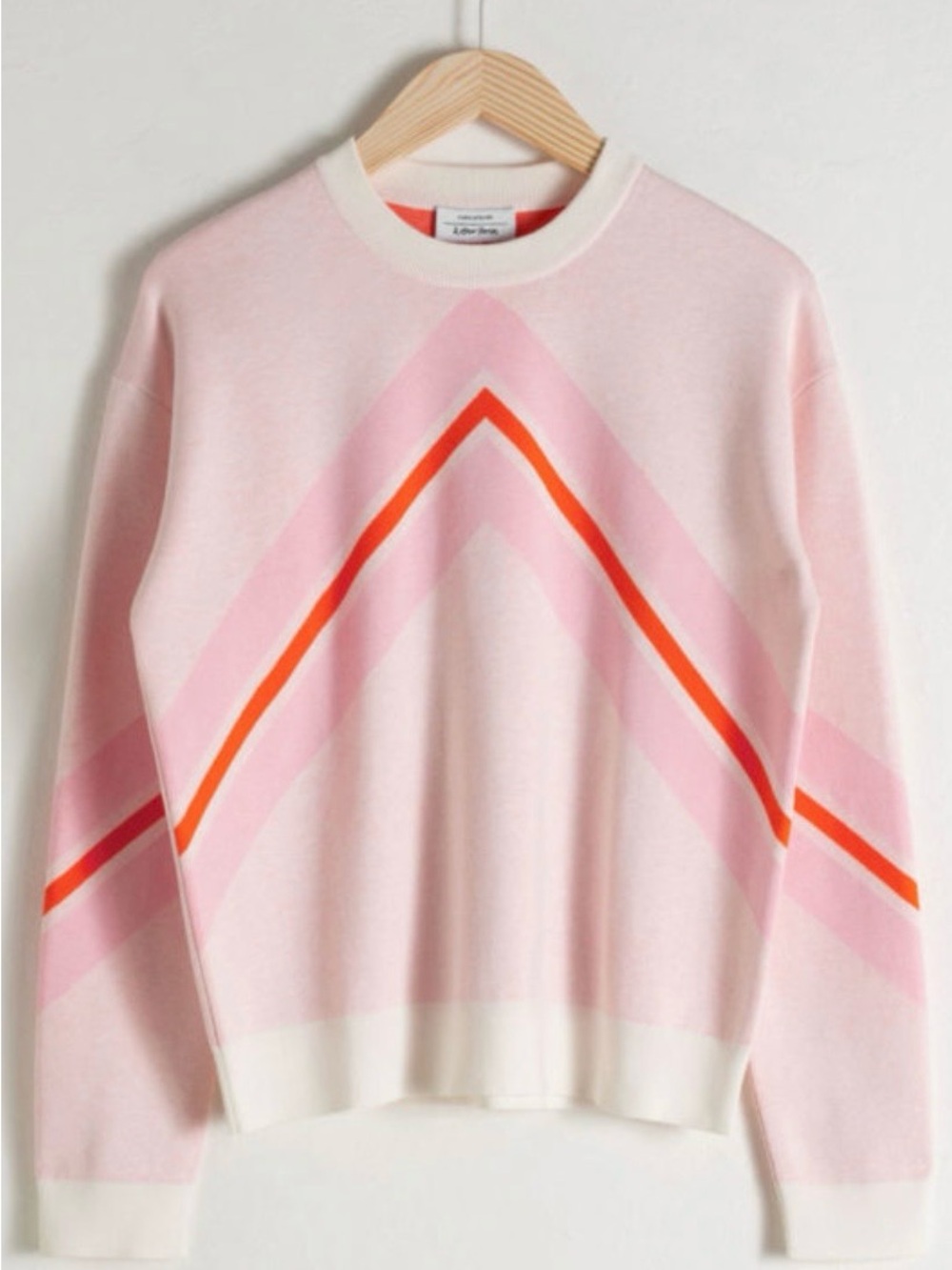 & Other Stories Light Pink Chevron Crewneck Sweater with Orange Stripe